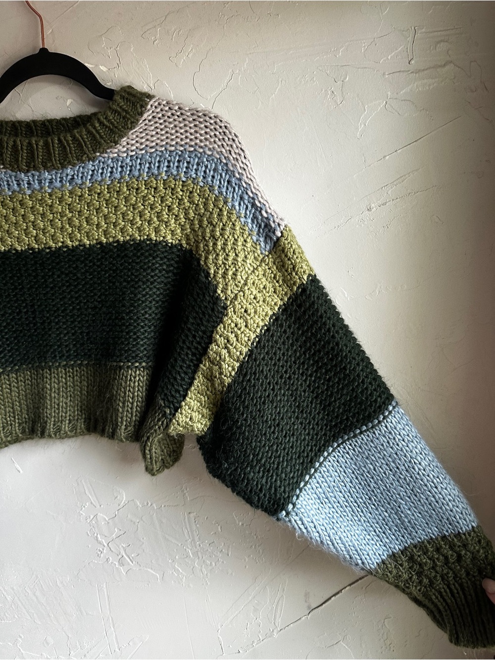 Lelis Cropped Chunky Knit Sweater Colorblock Cottagecore Grunge Cozy Lounge XS - Picture 5 of 11